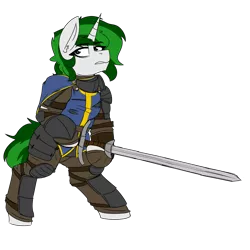 Size: 3000x3000 | Tagged: safe, artist:coatieyay, derpibooru import, oc, oc:baron, unicorn, armor, cape, clothes, female, image, knight, png, simple background, sword, tabard, transparent background, weapon, zweihander
