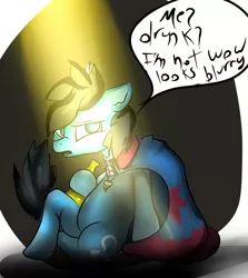 Size: 2500x2800 | Tagged: safe, artist:spirodraw, derpibooru import, oc, unofficial characters only, earth pony, pony, abstract background, cape, clothes, drunk, earth pony oc, go home you're drunk, hoof hold, image, png, sitting, solo, talking