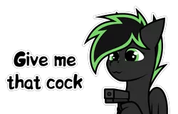 Size: 1605x1024 | Tagged: suggestive, artist:pegasko, derpibooru import, edit, oc, oc:eytlin, unofficial characters only, sphinx, cute face, gun, holding, image, looking at you, outline, paws, png, simple background, solo, sphinx oc, sticker, text, text edit, transparent background, vector, weapon