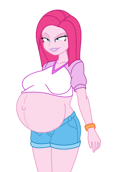 Size: 1936x2774 | Tagged: safe, alternate version, artist:0024387, derpibooru import, pinkie pie, equestria girls, background removed, belly, belly button, big belly, big breasts, breasts, busty pinkie pie, image, jpeg, knife, outie belly button, pinkamena diane pie, preggy pie, pregnant, simple background, smiling, smirk, solo, white background