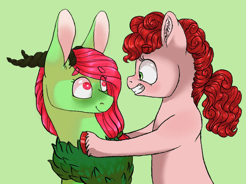 Size: 800x600 | Tagged: safe, artist:ukulelepineapplecat, derpibooru import, oc, oc:flora, draconequus, hybrid, pony, draconequus oc, female, green background, image, interspecies offspring, jpeg, mare, offspring, parent:cheese sandwich, parent:discord, parent:fluttershy, parent:pinkie pie, parents:cheesepie, parents:discoshy, simple background