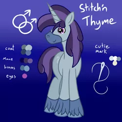 Size: 3000x3000 | Tagged: safe, artist:bigmackintosh, derpibooru import, oc, oc:stitch'n thyme, unofficial characters only, pony, unicorn, cutie mark, gay, image, male, png, reference, reference sheet, sewing needle, solo, stallion