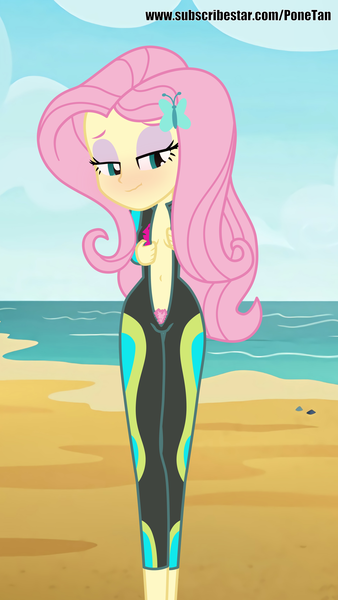 Size: 4000x7111 | Tagged: questionable, artist:cloppy hooves, ponybooru import, fluttershy, art pack:hottest month of summer, equestria girls, art pack, belly button, blushing, breasts, clothes, embarrassed, female, image, lidded eyes, looking away, open clothes, png, pubic hair, show accurate, show accurate porn, solo, solo female, undressing, wetsuit