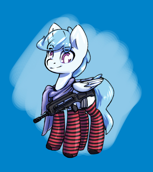 Size: 1236x1384 | Tagged: safe, artist:compound lift, derpibooru import, oc, oc:file folder, unofficial characters only, pegasus, clothes, famas, gun, horsin' around, image, male, png, scarf, socks, solo, weapon