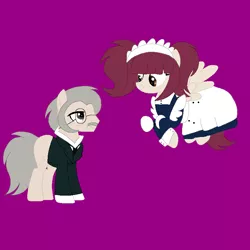 Size: 827x827 | Tagged: safe, artist:circuspaparazzi5678, artist:senpai-breanna5678, derpibooru import, earth pony, pegasus, pony, base used, black butler, butler, clothes, flying, glasses, glasses off, image, maid, maid headdress, mey-rin, monocle, png, tanaka