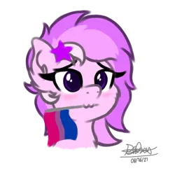 Size: 1280x1280 | Tagged: safe, artist:itsnovastarblaze, derpibooru import, oc, oc:star melody, unofficial characters only, pegasus, pony, bisexual, bisexual pride flag, blushing, cheek fluff, chest fluff, cute, ear fluff, female, flag, fluffy, hairpin, image, mare, png, pride, pride flag, solo
