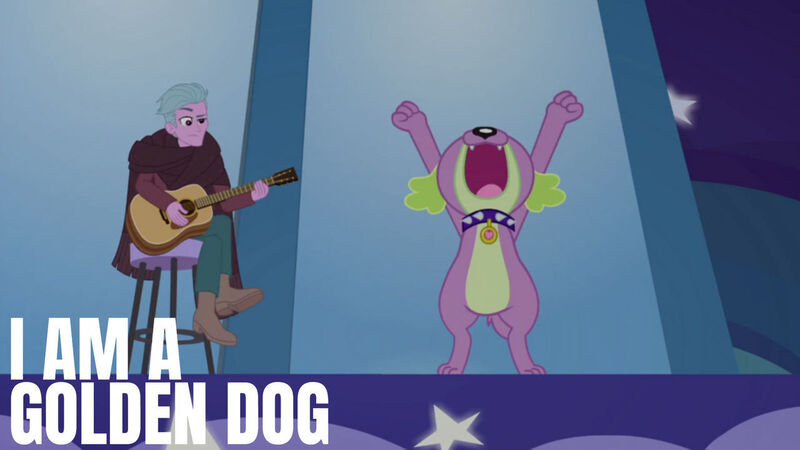 Size: 1280x720 | Tagged: safe, derpibooru import, edit, edited screencap, editor:quoterific, screencap, spike, spike the regular dog, dog, equestria girls, equestria girls series, wake up!, spoiler:eqg series (season 2), clothes, guitar, image, jpeg, male, musical instrument, nose in the air, open mouth, shoes, wake up!: pinkie pie