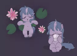 Size: 4670x3403 | Tagged: safe, artist:maxisb8, derpibooru import, oc, oc:night blossom, unofficial characters only, pony, unicorn, coffee, curved horn, drinking, female, filly, flower, horn, image, lilypad, png, sitting, sleeping, solo