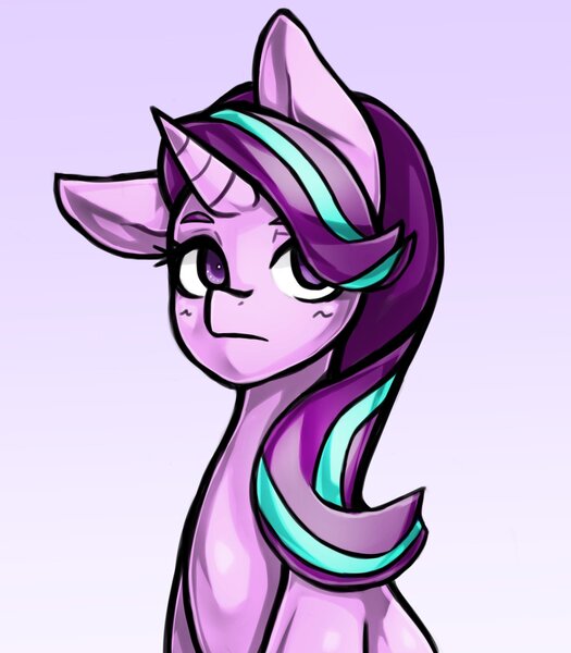 Size: 1543x1764 | Tagged: safe, artist:kyouman1010, derpibooru import, starlight glimmer, pony, unicorn, bust, female, image, jpeg, mare, one ear down, portrait, solo