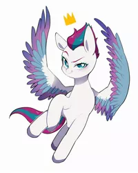 Size: 2000x2500 | Tagged: safe, artist:potetecyu_to, derpibooru import, zipp storm, pegasus, pony, crown, female, g5, high res, image, jewelry, jpeg, mare, regalia, simple background, smiling, smirk, solo, white background