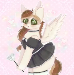 Size: 1000x1010 | Tagged: safe, artist:saltyvity, derpibooru import, oc, pegasus, pony, choker, clothes, commission, cute, duster, fluffy, heart, heart eyes, image, maid, png, socks, solo, sparkles, thigh highs, uniform, wingding eyes