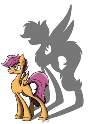 Size: 842x1185 | Tagged: safe, artist:cuttycommando, derpibooru import, scootaloo, pony, image, png, shadow, simple background, solo, transparent background