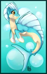 Size: 377x593 | Tagged: safe, artist:drackana, derpibooru import, oc, unofficial characters only, merpony, seapony (g4), bubble, crepuscular rays, dorsal fin, fish tail, flowing tail, image, ocean, png, signature, smiling, solo, sunlight, swimming, tail, underwater, water, yellow eyes