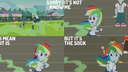 Size: 1280x720 | Tagged: safe, derpibooru import, edit, edited screencap, editor:quoterific, screencap, curly winds, rainbow dash, some blue guy, equestria girls, equestria girls series, sock it to me, sock it to me: bulk biceps, spoiler:eqg series (season 2), blushing, female, image, male, open mouth, png