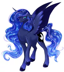 Size: 2824x3196 | Tagged: safe, artist:damayantiarts, derpibooru import, princess luna, alicorn, colored wings, ethereal mane, ethereal tail, freckles, gradient hooves, gradient wings, image, png, solo, wings