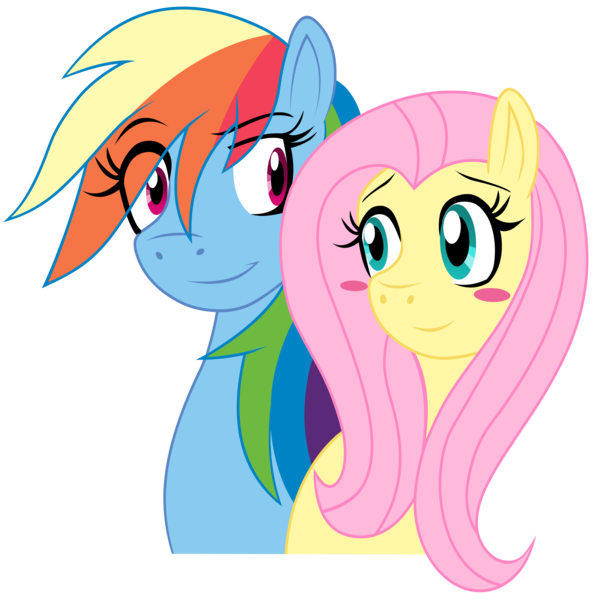 Size: 5082x5096 | Tagged: safe, alternate version, artist:chibi-n92, derpibooru import, fluttershy, rainbow dash, pegasus, pony, background removed, blush sticker, blushing, bust, eye clipping through hair, eyelashes, female, image, mare, outdoors, png, simple background, transparent background