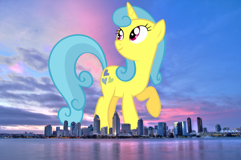 Size: 3003x2000 | Tagged: safe, artist:tardifice, derpibooru import, lemon hearts, pony, unicorn, california, female, giant pony, giant unicorn, giantess, highrise ponies, image, irl, macro, mare, mega giant, photo, png, ponies in real life, san diego