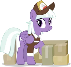 Size: 7934x7518 | Tagged: safe, artist:thatusualguy06, derpibooru import, appointed rounds, pegasus, pony, absurd resolution, background pony, clothes, female, image, mailmare uniform, mare, package, png, raised hoof, simple background, smiling, solo, transparent background, uniform, vector
