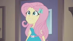 Size: 3410x1920 | Tagged: safe, derpibooru import, screencap, fluttershy, equestria girls, equestria girls series, so much more to me, female, geode of fauna, image, jewelry, jpeg, magical geodes, necklace, smiling, solo