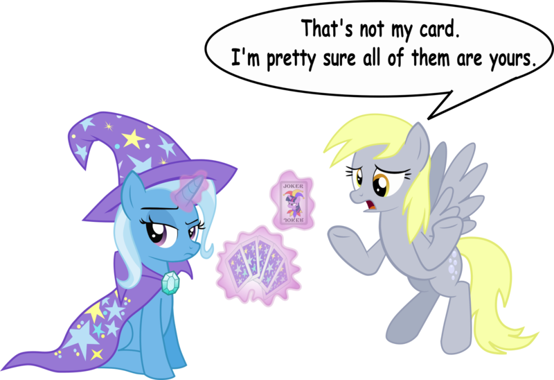 Size: 1644x1127 | Tagged: safe, artist:cinder vel, derpibooru import, derpy hooves, trixie, twilight sparkle, card, image, magic trick, png, simple background, transparent background