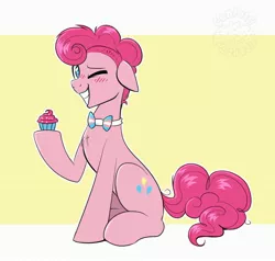 Size: 4096x3897 | Tagged: safe, artist:confetticakez, derpibooru import, pinkie pie, earth pony, pony, blushing, bowtie, bubble berry, cupcake, food, grin, image, jpeg, looking at you, male, one eye closed, pride, pride flag, rule 63, smiling, smiling at you, solo, trans male, transgender, transgender pride flag, wink, winking at you