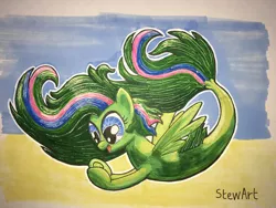 Size: 2828x2121 | Tagged: safe, artist:stewart501st, derpibooru import, oc, unofficial characters only, pegasus, pony, seapony (g4), blue eyes, dorsal fin, fin wings, fish tail, flowing mane, flowing tail, image, jpeg, ocean, open mouth, open smile, seaponified, signature, smiling, solo, species swap, swimming, tail, underwater, water, wings