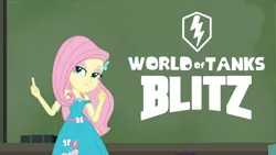 Size: 960x540 | Tagged: safe, artist:edy_january, derpibooru import, edit, screencap, fluttershy, equestria girls, equestria girls series, image, logo, logo parody, png, solo, world of tanks, world of tanks blitz