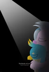 Size: 4050x6000 | Tagged: safe, alternate version, artist:johnerose126, derpibooru import, gallus, silverstream, classical hippogriff, gryphon, hippogriff, fanfic art, female, gallstream, hug, image, jpeg, male, shipping, straight, winghug, wings