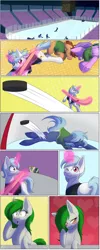 Size: 1280x3209 | Tagged: safe, artist:calamity-studios, derpibooru import, oc, oc:bunny beat, oc:ice shot, unofficial characters only, comic:black star tales, blushing, goal, goalie, hockey, image, jpeg, sports