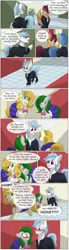 Size: 1280x4619 | Tagged: safe, artist:calamity-studios, derpibooru import, oc, oc:bunny beat, oc:ice shot, unofficial characters only, comic:black star tales, blushing, blushing profusely, image, jpeg, locker room, nervous