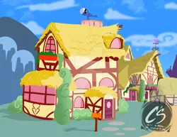 Size: 1024x792 | Tagged: safe, artist:adhiguna, artist:johnathon-matthews, derpibooru import, oc, oc:khunis jirall, background, custom house, deviantart watermark, house, image, jpeg, obtrusive watermark, ponyville, watermark