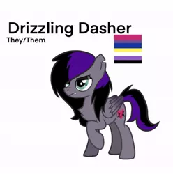 Size: 606x612 | Tagged: safe, artist:revenge.cats, derpibooru import, oc, oc:drizzling dasher, pegasus, pony, bisexual, bisexual pride flag, colored wings, emo, eyeshadow, fangs, frown, gradient wings, image, jpeg, makeup, nonbinary, nonbinary pride flag, pride, pride flag, reference sheet, scar, simple background, solo, wings