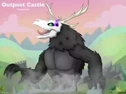 Size: 2732x2048 | Tagged: safe, derpibooru import, kaiju, fanfic:the one true king, baphomet, castle, dark magic, fanfic art, godzilla (series), godzilla: king of the monsters 2019, image, magic, png, story included, trotsylvania