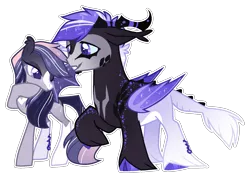 Size: 1656x1181 | Tagged: safe, artist:x-vintage--owl-x, derpibooru import, oc, unofficial characters only, bat pony, earth pony, pony, female, horns, image, male, mare, png, simple background, stallion, transparent background