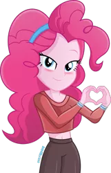 Size: 1000x1552 | Tagged: safe, artist:steyrrdash, derpibooru import, pinkie pie, equestria girls, belly button, blushing, female, heart hands, image, png, simple background, solo, transparent background, vector