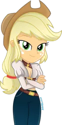 Size: 1000x2019 | Tagged: safe, artist:steyrrdash, derpibooru import, applejack, equestria girls, breasts, cleavage, crossed arms, female, image, png, simple background, solo, transparent background, vector