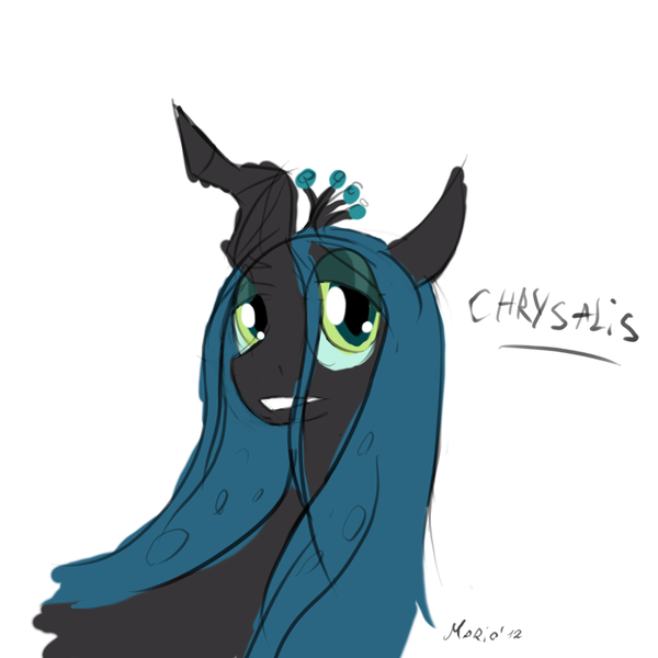 Size: 800x800 | Tagged: safe, artist:srmario, derpibooru import, queen chrysalis, changeling, changeling queen, bust, female, image, png, simple background, solo, white background