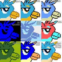 Size: 576x576 | Tagged: safe, artist:derek the metagamer, derpibooru import, gallus, gryphon, aseprite, atari 2600, cga, game boy, gameboy color, image, nintendo entertainment system, palette swap, pixel art, png, recolor, shading, solo, zx spectrum