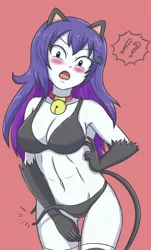 Size: 1489x2460 | Tagged: suggestive, artist:sumin6301, derpibooru import, rarity, cat, equestria girls, bell, bell collar, belly button, bellyring, blushing, bra, breasts, busty rarity, cat bell, cat ears, cat tail, catgirl, clothes, collar, evening gloves, exclamation point, gloves, image, interrobang, jpeg, long gloves, looking at you, open mouth, panties, piercing, question mark, raricat, simple background, snap, socks, stockings, thigh highs, underwear, wardrobe malfunction