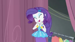 Size: 3410x1920 | Tagged: safe, derpibooru import, screencap, rarity, equestria girls, equestria girls series, rarity investigates: the case of the bedazzled boot, bracelet, clothes, cute, cutie mark, cutie mark on clothes, eyes closed, female, geode of shielding, hairpin, image, jewelry, jpeg, magical geodes, open mouth, raribetes, rarity peplum dress, solo