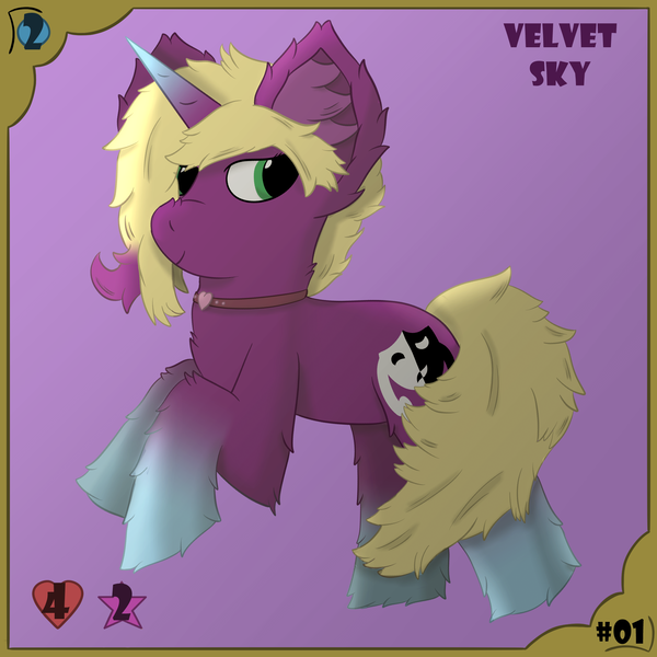 Size: 2000x2000 | Tagged: safe, artist:spiroudada, derpibooru import, oc, oc:velvet sky, unofficial characters only, pony, unicorn, card, choker, image, male, png, solo, stallion