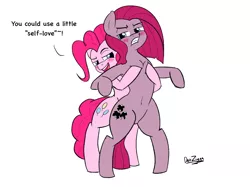 Size: 4098x3072 | Tagged: suggestive, artist:datzigga, derpibooru import, pinkie pie, earth pony, pony, semi-anthro, bipedal, female, grope, image, open mouth, pinkamena diane pie, png, self ponidox, unamused