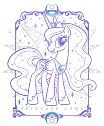Size: 700x850 | Tagged: safe, derpibooru import, official, princess luna, alicorn, pony, crescent moon, cropped, design, female, g4, halloween, holiday, image, mare, merchandise, moon, outline, png, shirt design, simple background, solo, sparkles, text, transparent background