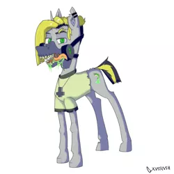 Size: 5000x5000 | Tagged: safe, artist:xasslash, derpibooru import, oc, oc:kaustic, pony, snake, unicorn, clothes, cross necklace, ear piercing, gas, gas mask, image, jpeg, mask, piercing, salivating, sharp teeth, shirt, solo, teeth, test tube, upside down cross