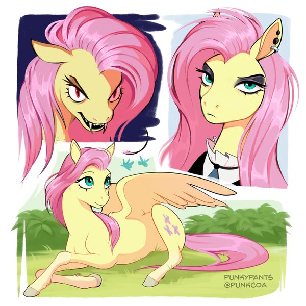 Size: 4096x4096 | Tagged: safe, artist:punkypants, derpibooru import, fluttershy, bat pony, pegasus, pony, bat ponified, cute, ear piercing, earring, fangs, female, floppy ears, flutterbat, fluttergoth, image, jewelry, jpeg, lying down, mare, piercing, prone, race swap, shyabetes, solo