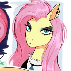 Size: 2500x2500 | Tagged: safe, artist:punkypants, derpibooru import, fluttershy, pegasus, pony, bust, clothes, dress, ear piercing, earring, eyeshadow, female, fluttergoth, image, jewelry, jpeg, looking at you, makeup, mare, piercing, solo