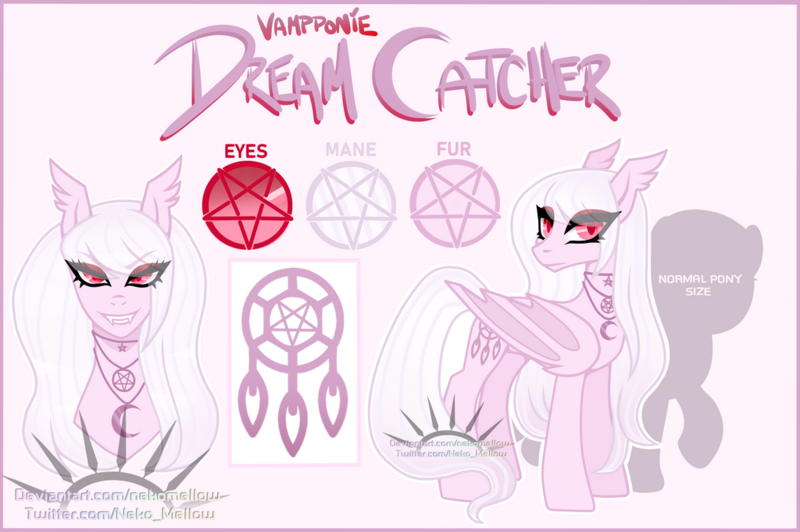 Size: 1024x681 | Tagged: safe, artist:nekomellow, derpibooru import, oc, oc:dreamcatcher, unofficial characters only, vampire, vampony, image, jewelry, looking at you, necklace, png, reference sheet, solo