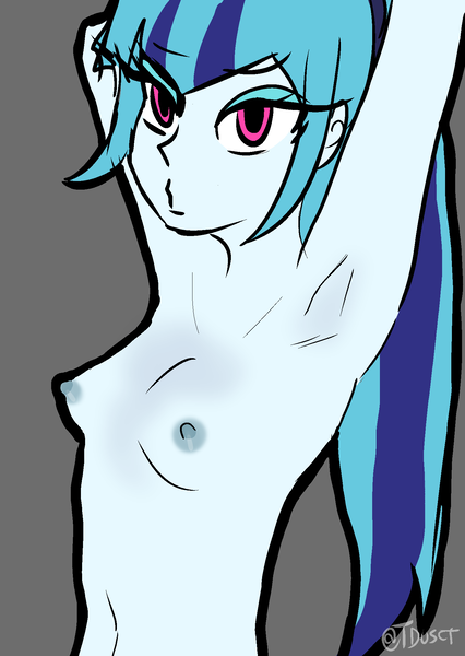 Size: 1446x2039 | Tagged: questionable, artist:tacoman dusct, derpibooru import, sonata dusk, equestria girls, armpits, breasts, female, image, lidded eyes, looking at you, nipples, nudity, png, solo, solo female