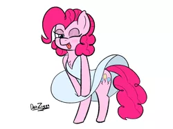 Size: 4098x3072 | Tagged: safe, artist:datzigga, derpibooru import, pinkie pie, earth pony, pony, semi-anthro, alternate hairstyle, blushing, clothes, dress, dress lift, image, looking at you, marilyn monroe, one eye closed, png, solo, tongue out, wink, winking at you