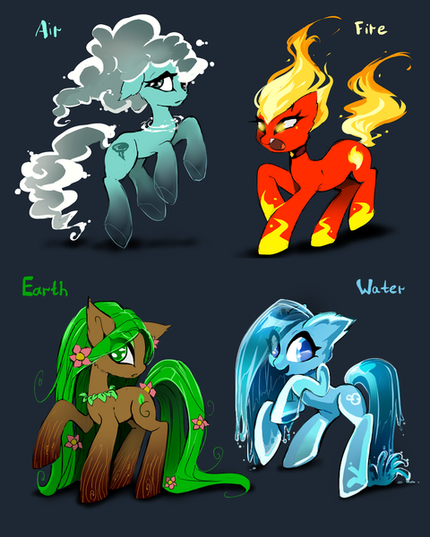 Size: 800x1000 | Tagged: safe, artist:skyeypony, derpibooru import, oc, unofficial characters only, earth pony, elemental, pony, air, earth, fire, image, png, water
